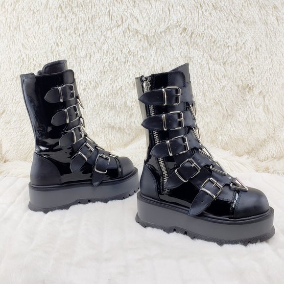 Men's Unisex Slacker Triangle Gear Goth Punk Platform Mid Calf Boots - Picture 2 of 12